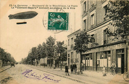 La Garenne * Boulevard De La République Et La Poste * Ballon Dirigeable CLEMENT BAYARD évoluant Au Dessus De La Ville - La Garenne Colombes