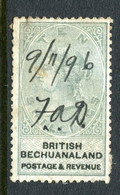 British Bechuanaland 1888 QV - 10/- Green & Black Fiscally Used (SG 19) - 1885-1895 Kronenkolonie