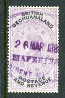 British Bechuanaland 1888 QV - £5 Lilac & Black Fiscally Used (SG 21) - 1885-1895 Colonia Británica