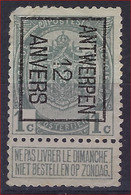 Rijkswapen Nr. 81 TYPO Voorafgestempeld Nr. 20 B ANTWERPEN 12 ANVERS Met Variëteit " Gebroken 1 In 12 " ; Zie Scan ! - Sobreimpresos 1906-12 (Armarios)