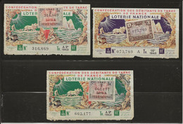 LOT DE 3 BILLETS DE LOTERIE NATIONALE DE 1942  - - Biglietti Della Lotteria