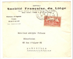 LETTRE CONSTANTINE 3/12/1936 ALGÉRIE SOFRALI SOCIÉTÉ FRANCAISE DU LIEGE USINE BOUGIE POUR MARSEILLE - 2 Scans - - Cartas & Documentos