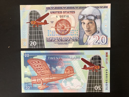 2020 Matej Gabris 20 Dollars Polymer United Stades Lockheed Vega Amelia Earhart Airplane SERIE G UNC SPECIMEN ESSAY - Specimen