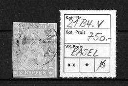 1854-1862 Helvetia (ungezähnt) → Rundstempel Basel   ►SBK-21B4.V (21G) ◄ - Gebraucht