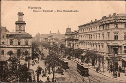 ! Alte Ansichtskarte Warschau, Warszawa, Ul. Marszalkowska, Dworzec Wiedenski, Straßenbahn, Tram - Pologne