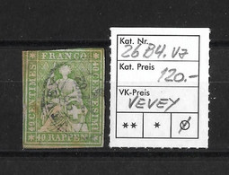 1854-1862 Helvetia (ungezähnt) → 2-Kreisstempel Vevey  ►SBK-26B4.Va (26G)◄ - Gebraucht