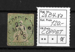 1854-1862 Helvetia (ungezähnt) → Kreisstempel Coppet    ►SBK-26B4.Va (26G) / Dreiseiitig Guter Schnitt◄ - Gebraucht