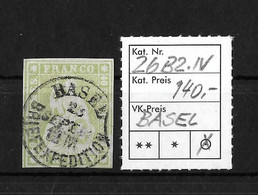 1854-1862 Helvetia (ungezähnt) → Rundstempel  Basel   ►SBK-26B2.IV (26C) / Schöne Entwertung◄ - Gebraucht