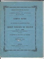 Crédit Foncier De France 1859  Frémy Compte Rendu Exercice 1858 ( Aux Origines Du Crédit Agricole  Banque En France ) - Ohne Zuordnung