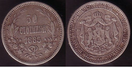 BULGARIA / BULGERIE - 1883 - King Ferdinand - 50St. Silver VF - Bulgarie