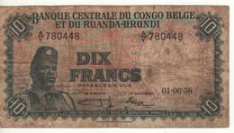BELGIAN CONGO   10 Francs  P30b     Dated 01.06.58   ( Soldier Of The "Force Publique" - Antelope ) - Belgian Congo Bank