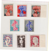 Lot De 8 Timbres Divers Sur Marianne Et Semeuse. - 1959-1960 Marianne à La Nef