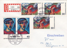 Eingedruckter R-Zettel,  53 Bonn 1 ,  Nr. 395 Ub "da ", Expressionismus,  FDC - R- & V- Vignetten