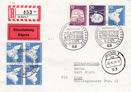 Eingedruckter R-Zettel,  53 Bonn 1 ,  Nr. 453 Ub "da ", Industrie Und Technik,  FDC - Etiquettes 'Recommandé' & 'Valeur Déclarée'