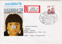 Eingedruckter R-Zettel,  5090 Leverkusen 1 ,  Nr. 1237 Ub " Naj",  NAJUBRIA `79 - R- & V- Vignetten