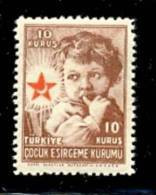 1945-1946 TURKEY TURKISH SOCIETY FOR THE PROTECTION OF CHILDREN 10 KURUS CHARITY STAMP (MAT PAPER) MNH ** - Charity Stamps