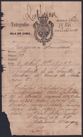 E6429 CUBA SPAIN 1878 TELEGRAMA TELEGRAM TELEGRAPH RECTIFICACION CENSO POBLACION DE TRINIDAD A LA HABANA. - Telegraafzegels