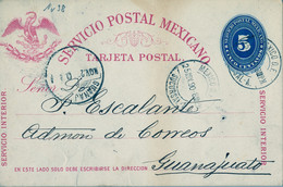 1890 , MÉXICO - ENTERO POSTAL CIRCULADO ,  MÉXICO D.F. - GUANAJUATO , SERVICIO INTERIOR , LLEGADA - Mexiko