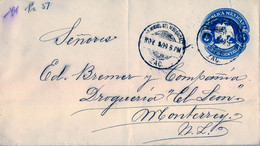 1899  MÉXICO , SOBRE ENTERO POSTAL CIRCULADO , SAN MIGUEL DEL MEZQUITAL - MONTERREY , LLEGADA AL DORSO - México