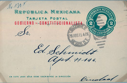 1915  MÉXICO , ENTERO POSTAL CIRCULADO , MÉXICO D.F. , MAT. BUZONES , CORREO INTERIOR , GOBIERNO CONSTITUCIONAL - México