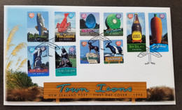 New Zealand Town Icons 1998 Lobster Fruit Fish Food Vegetable Ox Tourism (FDC) - Briefe U. Dokumente