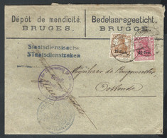 Env "Dépôt De Mendicité Bruges Affr 15c+10c Càpt K.D FELDPOST/1918 + Censure Pour Ostende - OC26/37 Staging Zone