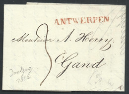 L Datée De Dantzid 1822 Marque ANTWERPEN + "3" Pour Gand. - 1815-1830 (Holländische Periode)