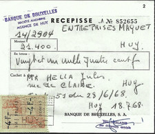 Récipissé De La Banque De Bruxelles Pour Un Dépôt De 21.400 F Le 28/6/1968 - Documenten