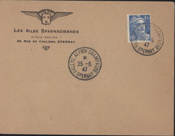 Enveloppe Les Ailes Sparnaciennes Epernay CAD Rallye Aérien Champagne Epernay 25 5 47 YT 748 A Avion Non Voyagée - 1960-.... Brieven & Documenten