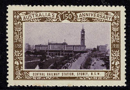 Australia 1938 Central Railway Station, Sydney - NSW 150th Anniversary Cinderella MNH - Werbemarken, Vignetten