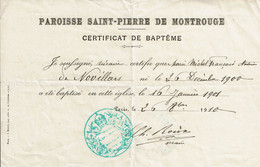 1910 - Certificat De Baptême - Naissance & Baptême