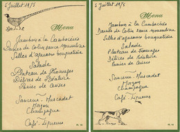 1975 - 2 Menus De Diner De Chasseur - Menu