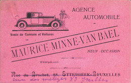 Carte Publicitaire Illustrée Agence Automobile Oldtimer Maurice Minne-Van Bael Etterbeek Ixelles - Vervoer (openbaar)