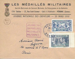 SOMME 80 -  PERONNE  - DAGUIN N° PER 206 V - JOURNEE Nle ORPHELINS MEDAILLES MILITAIRES - ROUGE - 1930 - Sellados Mecánicos (Publicitario)