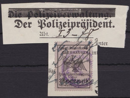 "Polizeikasse Oberhausen", Gebührenmarke 2 Reichsmark, 1927 - Andere & Zonder Classificatie