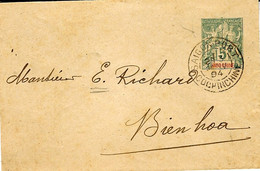 1894- Env. Carte De Visite E P 5 C Groupe Oblit. SAÏGON-PORT Pour Bien Hoa - Lettres & Documents