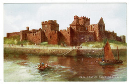 Ref 1398 - Art Colour Postcard - Peel Castle & Fishing Boats From The Pier - Isle Of Man - Isla De Man