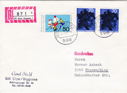 Eingedruckter R-Zettel (Stempel),  596 Olpe, Biggesee 1 ,  Nr. 878 Ub * S ",  FDC - R- & V- Vignetten