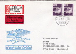 Eingedruckter R-Zettel,  5000 Köln 98  Flughafen ,  Nr. 038 Ub " Ph", Flughafen Marke  230 Pf, FDC - R- Und V-Zettel