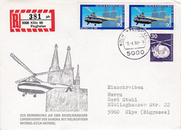 Eingedruckter R-Zettel,  5000 Köln 98  Flughafen ,  Nr. 381 Ub " Ph", Hellikopterflüge, FDC - R- & V- Vignetten