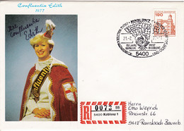 Eingedruckter R-Zettel,  5400 Koblenz 1 ,  Nr. 0073 Ub " Ss ",  Karneval Confluentia Edith - Etiquettes 'Recommandé' & 'Valeur Déclarée'