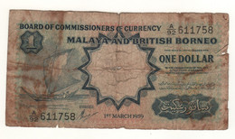 MALAYA & British BORNEO    1 Dollar     P8A   ( Thomas De La Rue    Sailing Boat ) - Maleisië