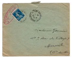 Enveloppe Semeuse 25c Bleu Ob 1921 Cachet Ecole Militaire Preparatoire St Hippolyte Du Fort - Military Postmarks From 1900 (out Of Wars Periods)