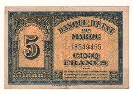 MOROCCO  5 Francs  P24  Dated  1-8-43 - Marocco