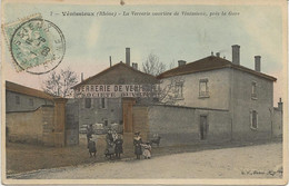 VENISSIEUX -  CARTE COULEUR - LA VERRERIE OUVRIERE ,PRES LA GARE -1908 - Vénissieux