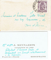 Ancienne Carte De Visite De Mr Et Mme J. Meynaerts, Instituteur En Chef, Place De L'Église, Bois-d'Haine (1947) - Visitekaartjes