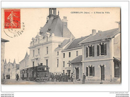 CPA 38 Corbelin Hotel De Ville Et Le Train Tramway Ligne De La Tour Du Pin Les Avenières - Corbelin