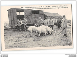 CPA 56 Guer Prisonniers Allemands Debarquant Les Cochons La Gare Et Le Train Tramway Ligne De Rennes Guer Redon - Guer Cötquidan