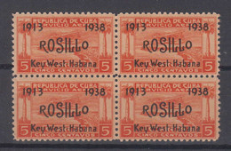 Kuba Cuba Mi# 155 ** MNH Block Of 4 ROSILLO Airmail Overprint Key West Habana 1938 - Neufs