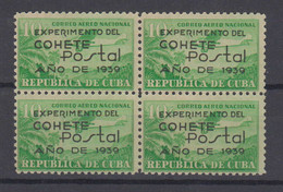 Kuba Cuba Mi# 161 ** MNH Block Of 4 COHETE Rocket Airmail Overprint 1939 - Unused Stamps